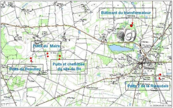 Plan de situation de 5 ouvrages mis en sécurité en 2010 (Fond IGN, 2010)