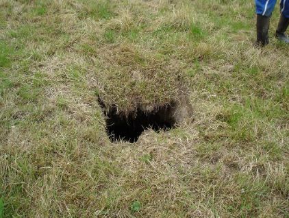 Site minier d'Abbaretz : vue du fontis