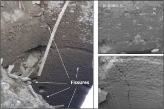 Présence de fissure dans le cuvelage maçonné du puits 