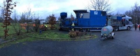 Maugrand : Camion pompe Triplex de BOPS pour fabrication du ciment à façon à proximité du chantier