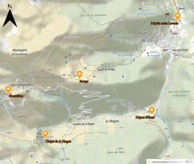 Sentein - Répartition des ancien sites miniers (hors du bourg)